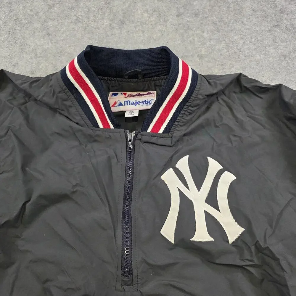 Vintage New York Yankees Jacket‎ Mens XL Blue MLB Baseball Majestic Pullover